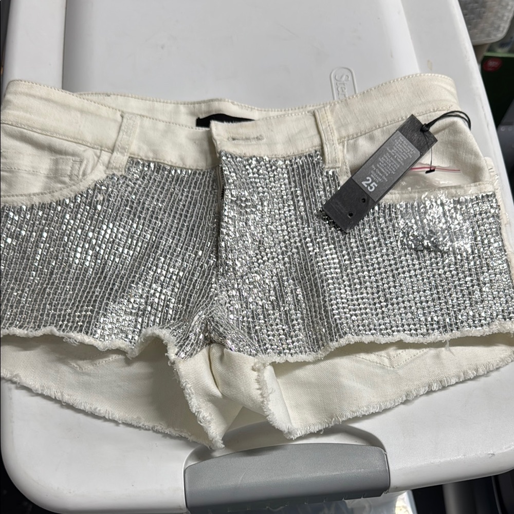 Joe's Jeans Silver Sequin Jean Shorts